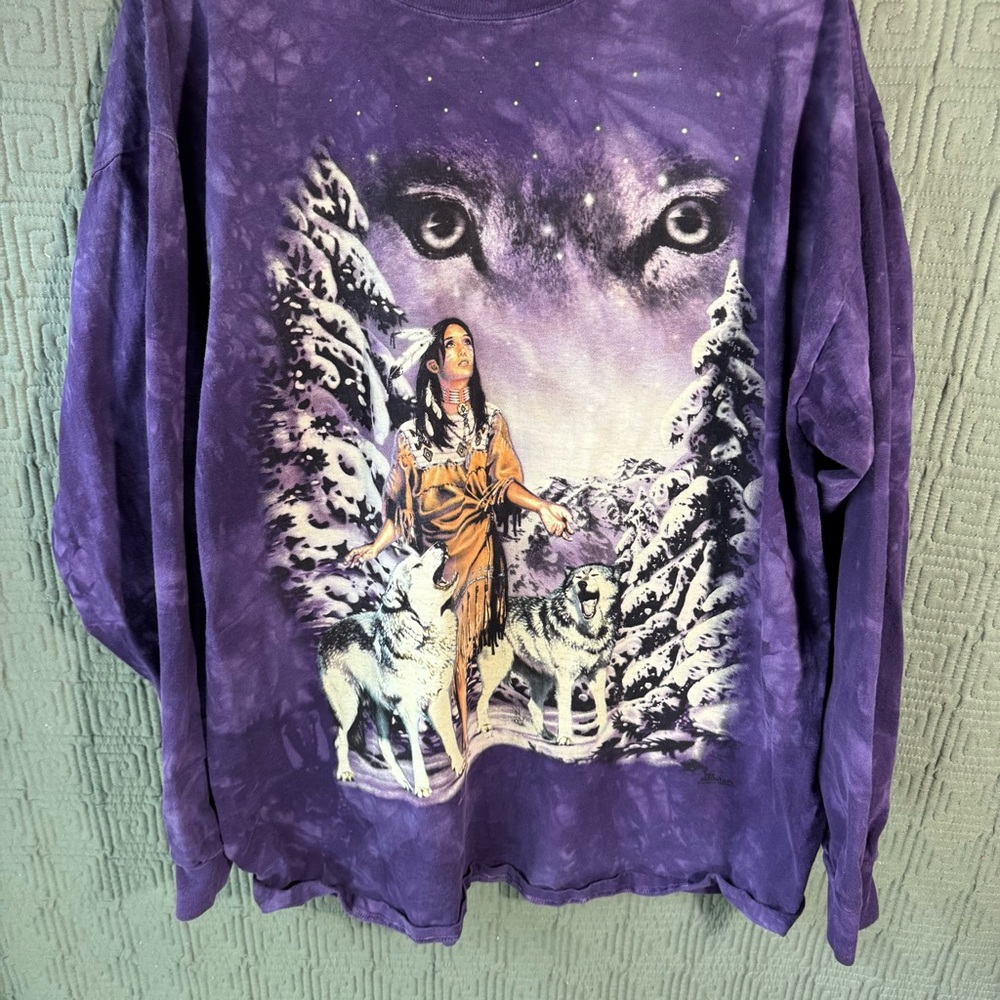 The Mountain T-Shirt Men’s XXL Purple Long Sleeve Vintage Native American USA - Picture 3 of 7